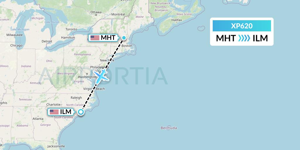 XP620 Avelo Airlines Flight Map: Manchester to Wilmington