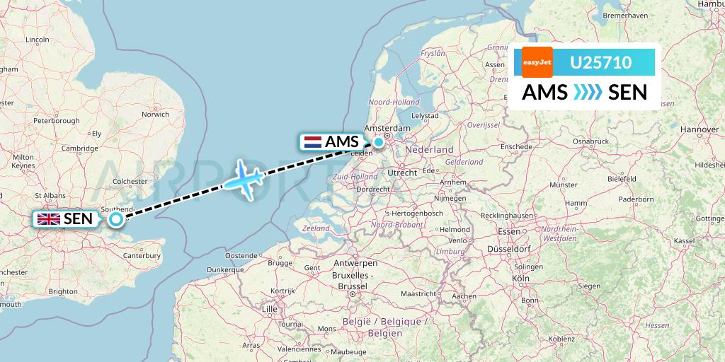 U25710 EasyJet Flight Map: Amsterdam to Southend