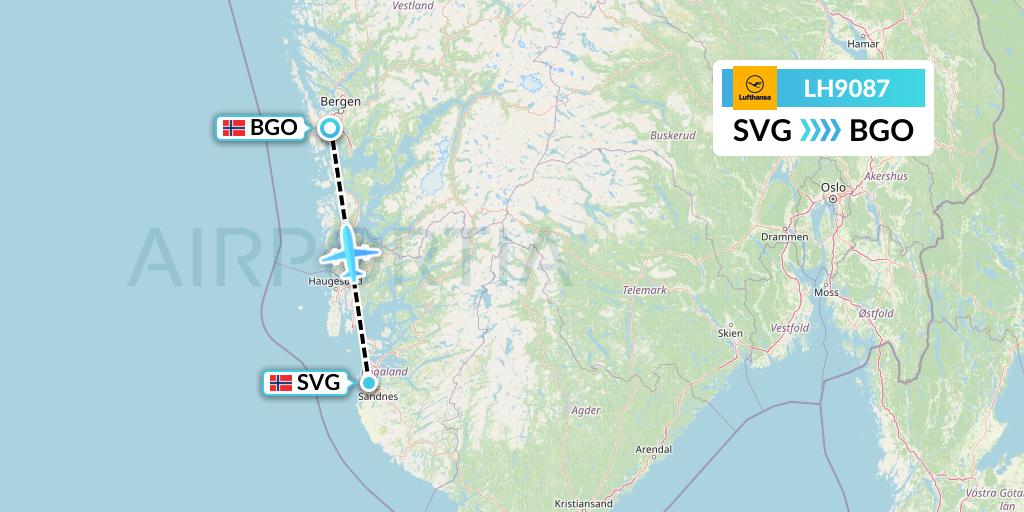 LH9087 Lufthansa Flight Map: Stavanger to Bergen
