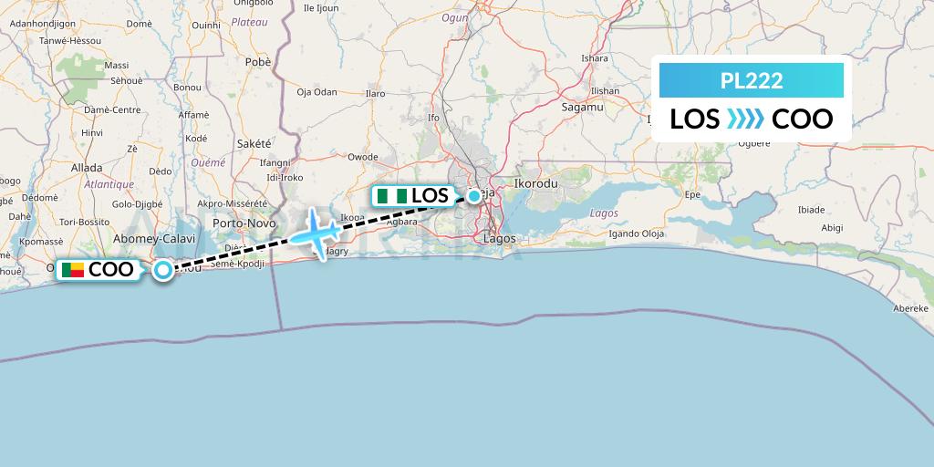 PL222 Southern Air Charter Flight Map: Lagos to Cotonou