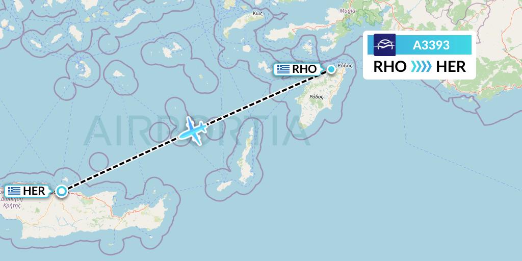 A3393 Aegean Airlines Flight Map: Rhodes to Heraklion
