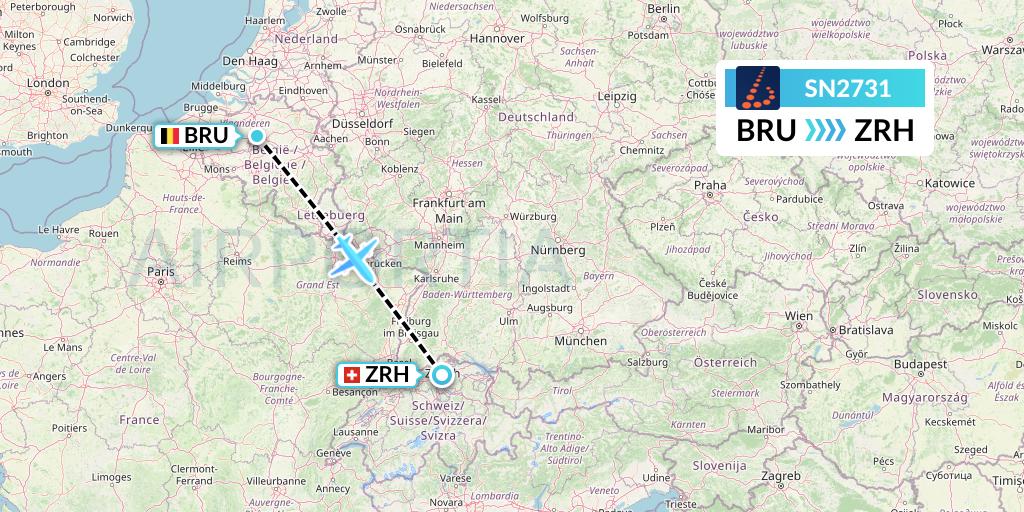 SN2731 Brussels Airlines Flight Map: Brussels to Zurich