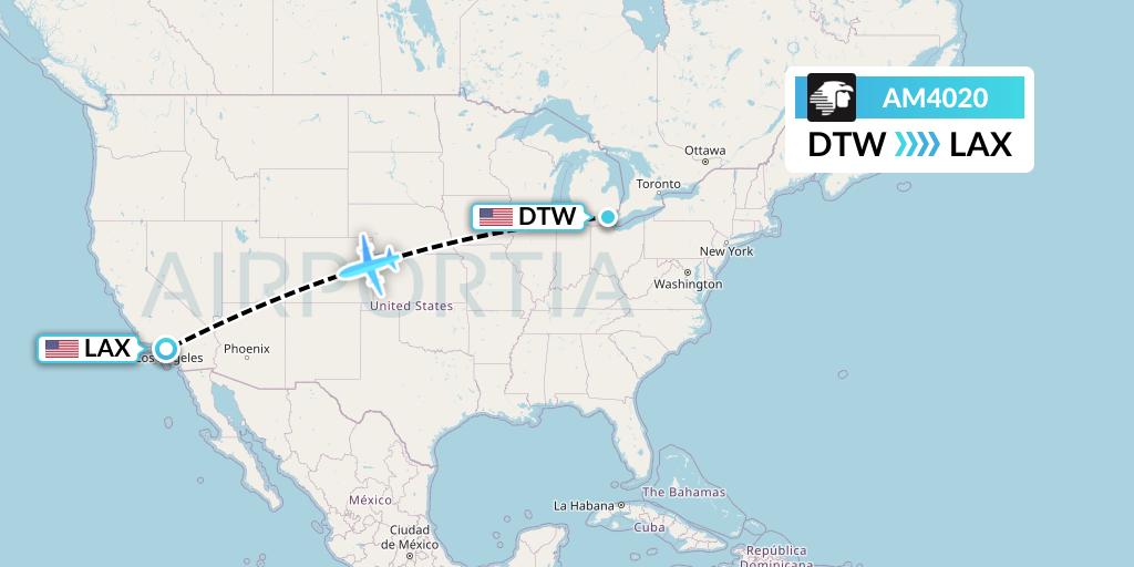 AM4020 Aeromexico Flight Map: Detroit to Los Angeles