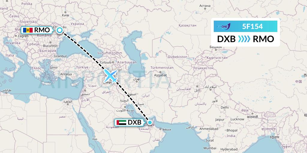 5F154 Fly One Flight Map: Dubai to Chisinau