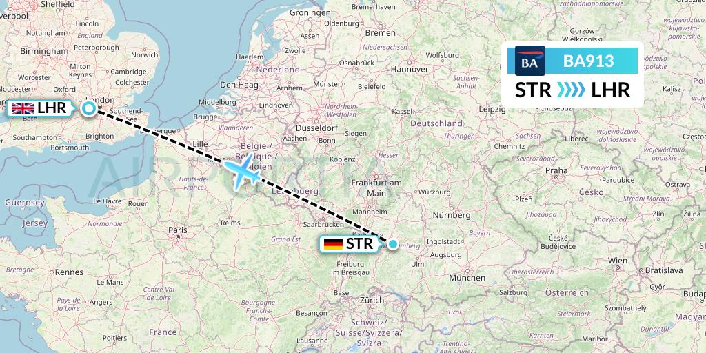 BA913 British Airways Flight Map: Stuttgart to London
