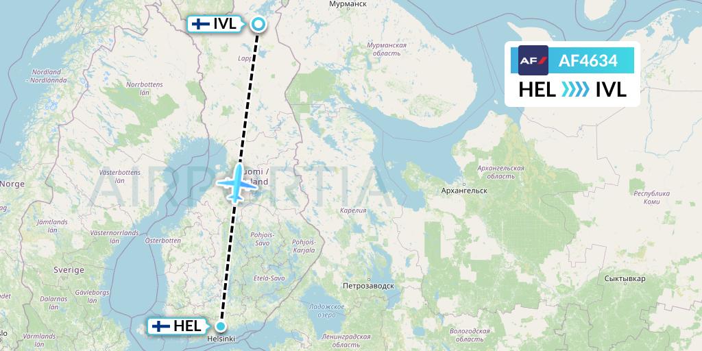 AF4634 Air France Flight Map: Helsinki to Ivalo
