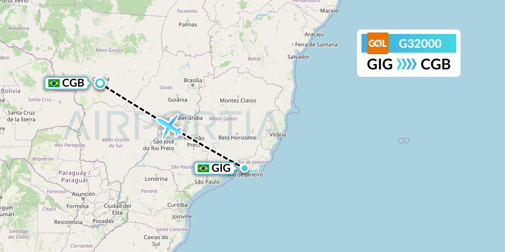 G32000 GOL Transportes Aeros Flight Map: Rio de Janeiro to Cuiaba