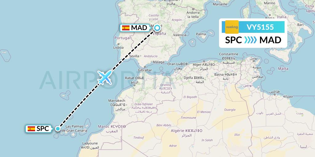 VY5155 Vueling Flight Map: La Palma to Madrid