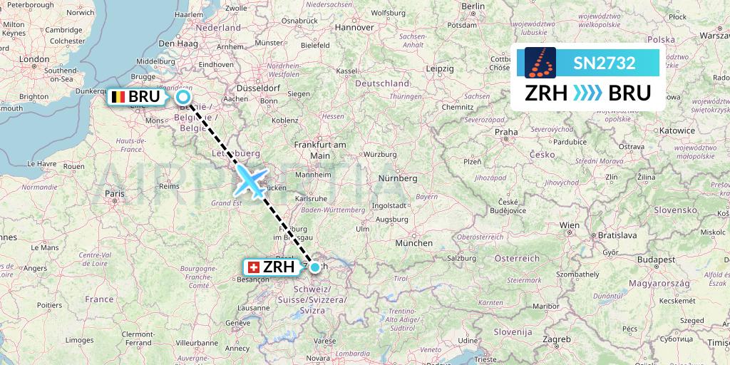 SN2732 Brussels Airlines Flight Map: Zurich to Brussels