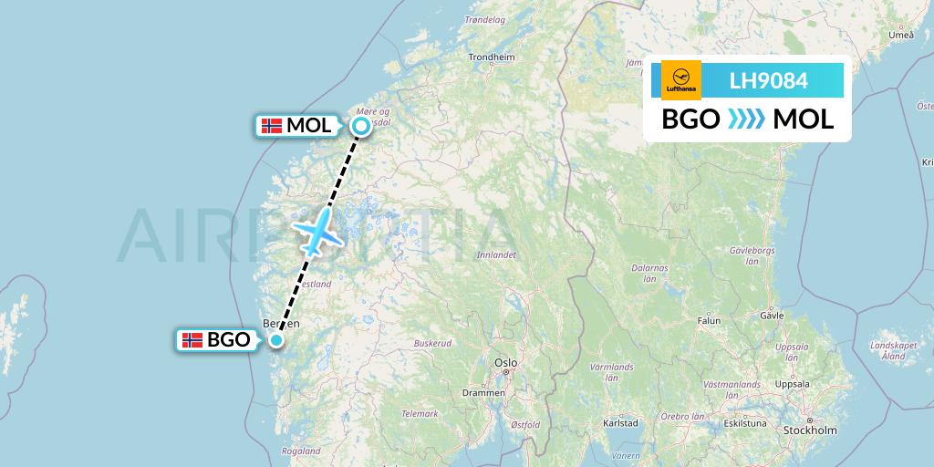 LH9084 Lufthansa Flight Map: Bergen to Molde