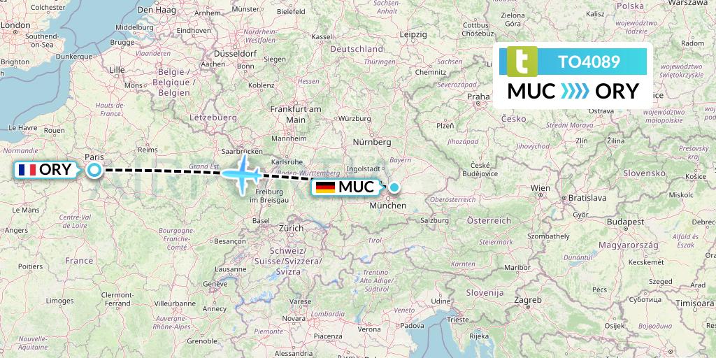 TO4089 Transavia France Flight Map: Munich to Paris