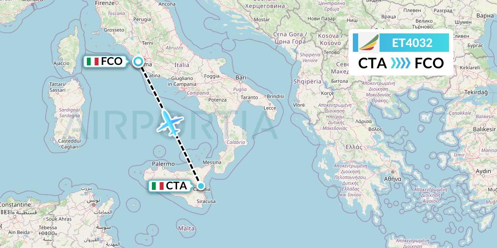 ET4032 Ethiopian Airlines Flight Map: Catania to Rome