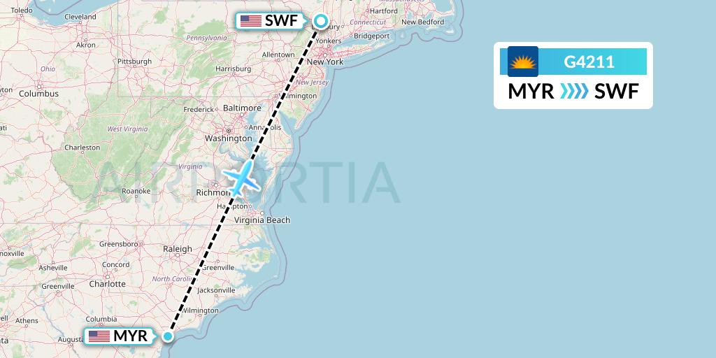 G4211 Allegiant Air Flight Map: Myrtle Beach to Newburgh