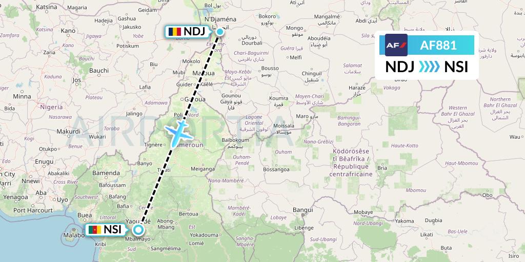 AF881 Air France Flight Map: N'Djamena to Yaounde