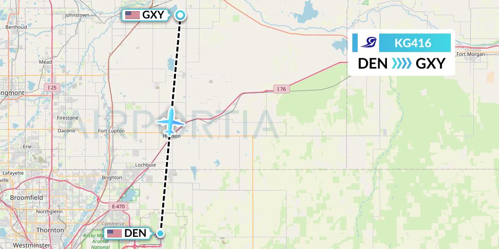 KG416 Key Lime Air Flight Map: Denver to Greeley