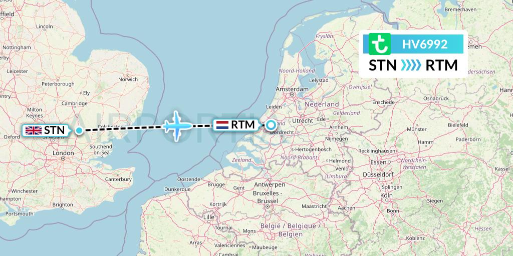 HV6992 Transavia Flight Map: London to Rotterdam