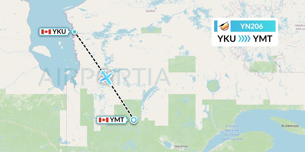 YN206 Air Creebec Flight Map: Chisasibi to Chibougamau