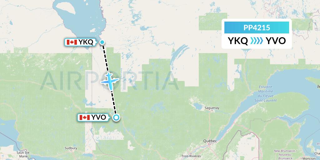 PP4215 Jet Aviation Business Jets Flight Map: Waskaganish to Val-d'Or