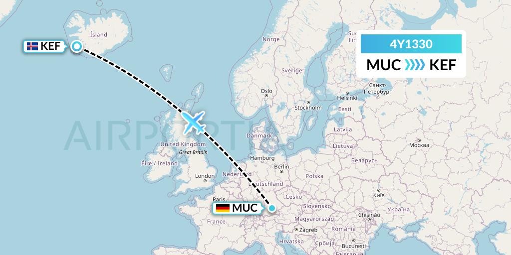 4Y1330 Eurowings Discover Flight Map: Munich to Reykjavik