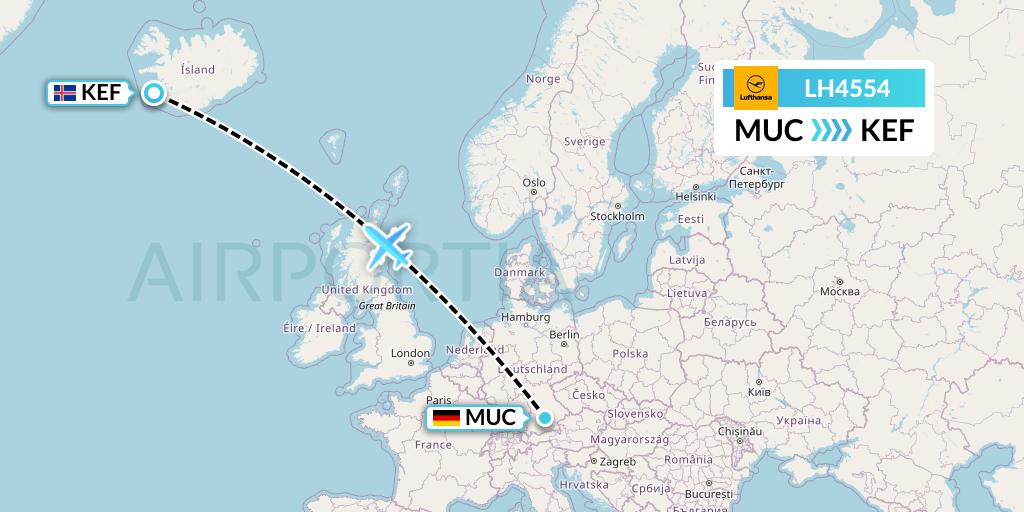LH4554 Lufthansa Flight Map: Munich to Reykjavik