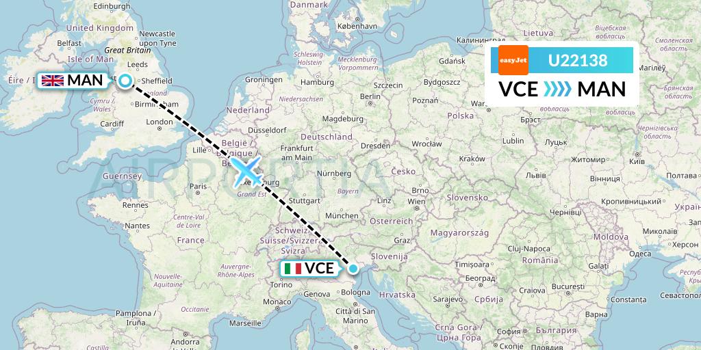 U22138 EasyJet Flight Map: Venice to Manchester