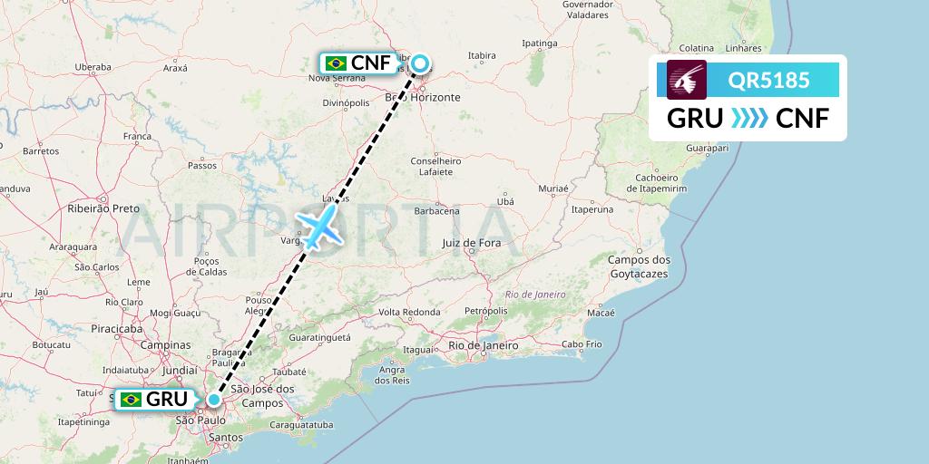 QR5185 Qatar Airways Flight Map: Sao Paulo to Belo Horizonte