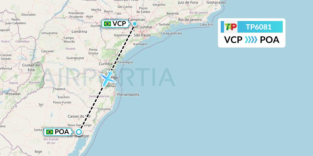 TP6081 TAP Portugal Flight Map: Campinas to Porto Alegre
