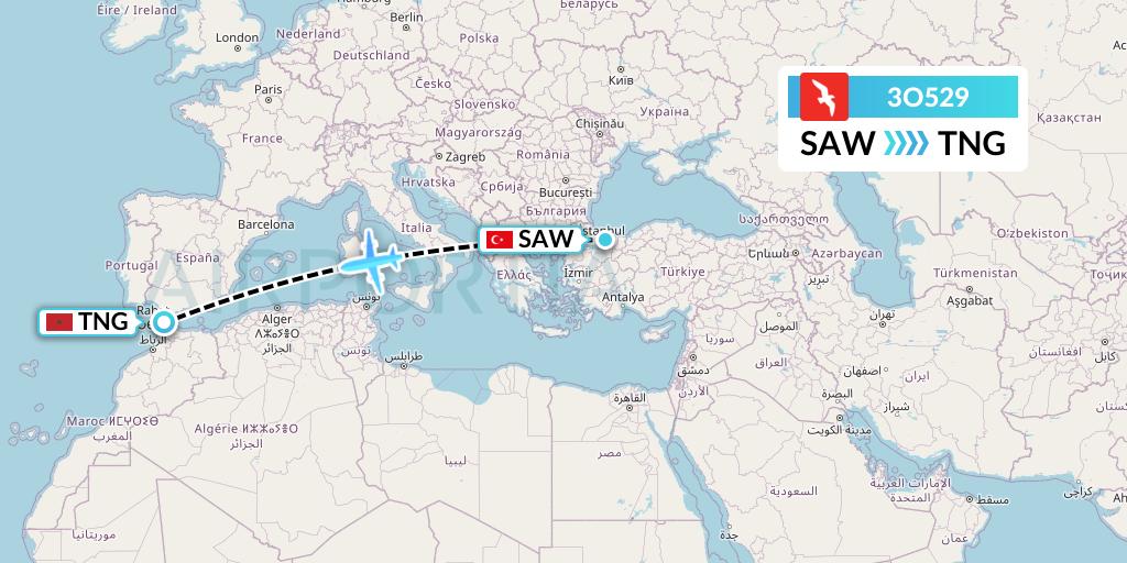 3O529 Air Arabia Maroc Flight Map: Istanbul to Tangier