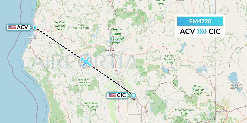 EM4720 Empire Airlines Flight Map: Eureka to Chico