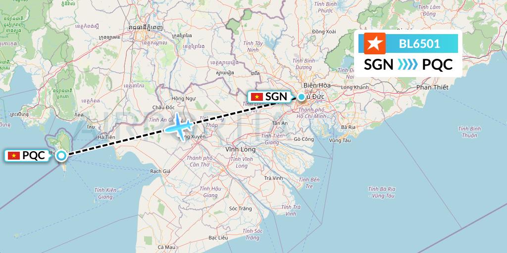 BL6501 Pacific Airlines Flight Map: Ho Chi Minh City to Phu Quoc