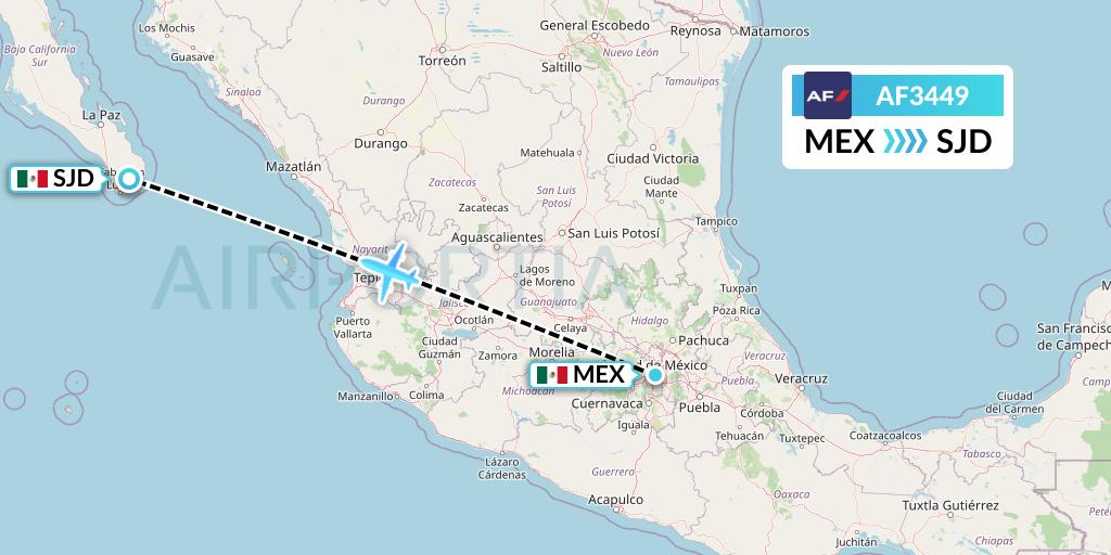AF3449 Air France Flight Map: Mexico City to San Jose del Cabo