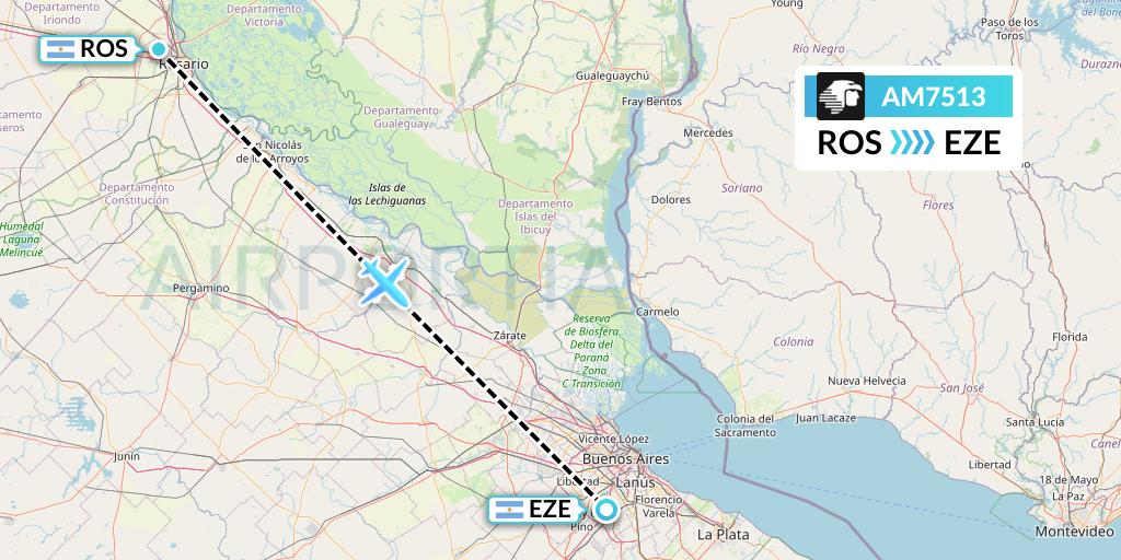 AM7513 Aeromexico Flight Map: Rosario to Buenos Aires