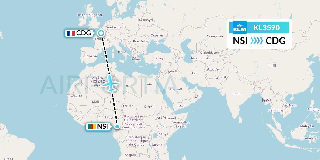 KL3590 KLM Flight Map: Yaounde to Paris