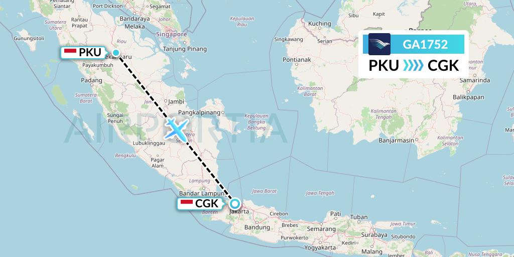 GA1752 Garuda Indonesia Flight Map: Pekanbaru to Jakarta