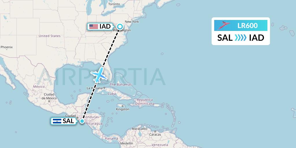 LR600 Lacsa Flight Map: San Salvador to Washington