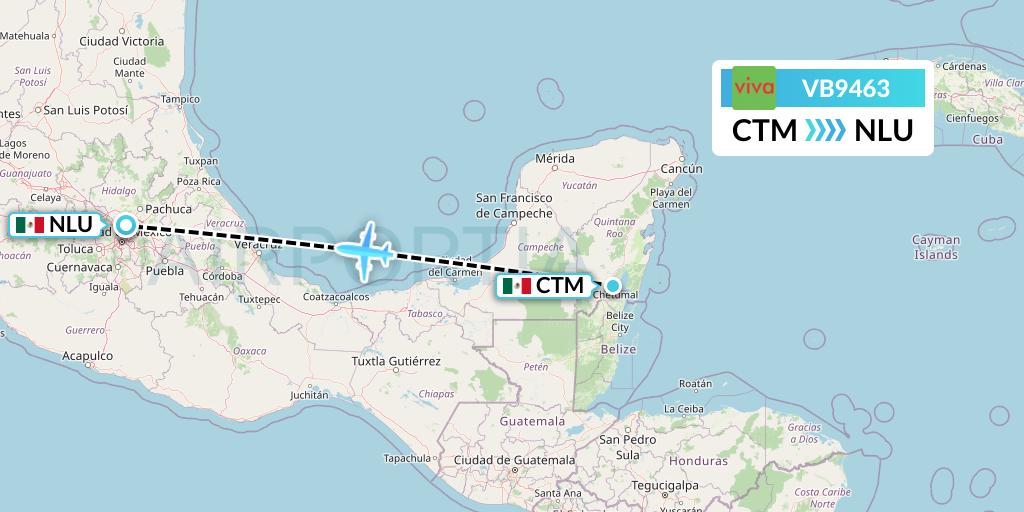 VB9463 VivaAerobus Flight Map: Chetumal to Reyes Acozac