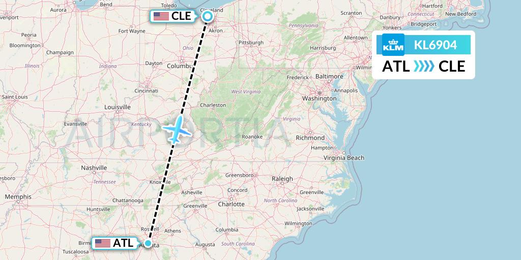 KL6904 KLM Flight Map: Atlanta to Cleveland