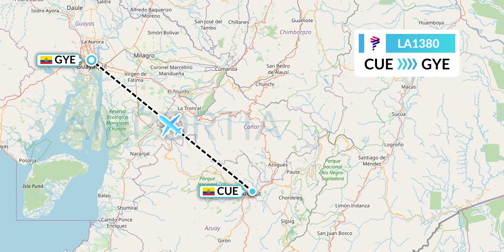 LA1380 LAN Airlines Flight Map: Cuenca to Guayaquil