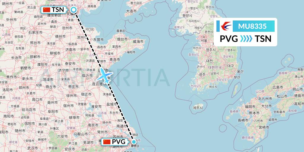 MU8335 China Eastern Airlines Flight Map: Shanghai to Tianjin