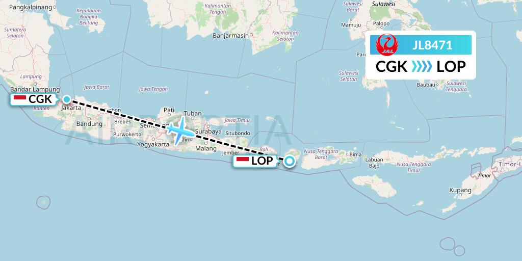 JL8471 Japan Airlines Flight Map: Jakarta to Lombok