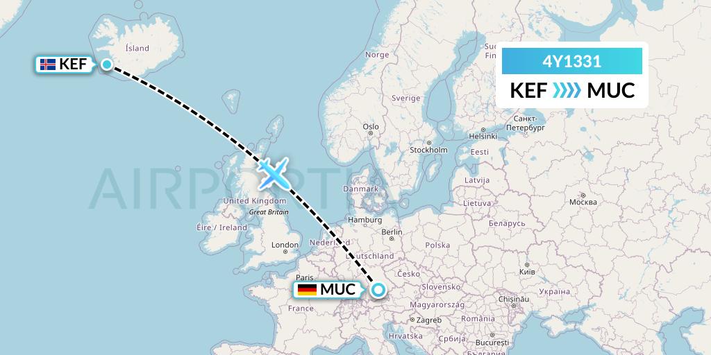 4Y1331 Eurowings Discover Flight Map: Reykjavik to Munich
