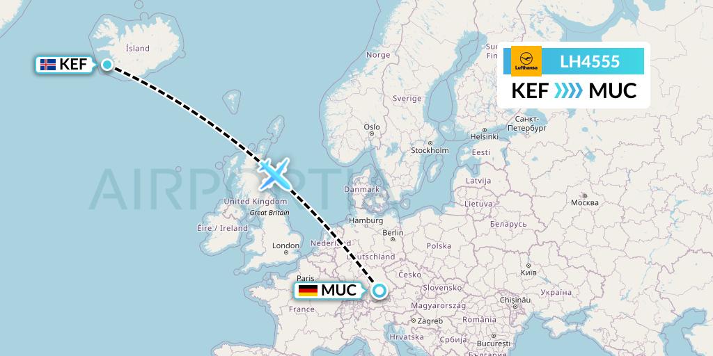 LH4555 Lufthansa Flight Map: Reykjavik to Munich