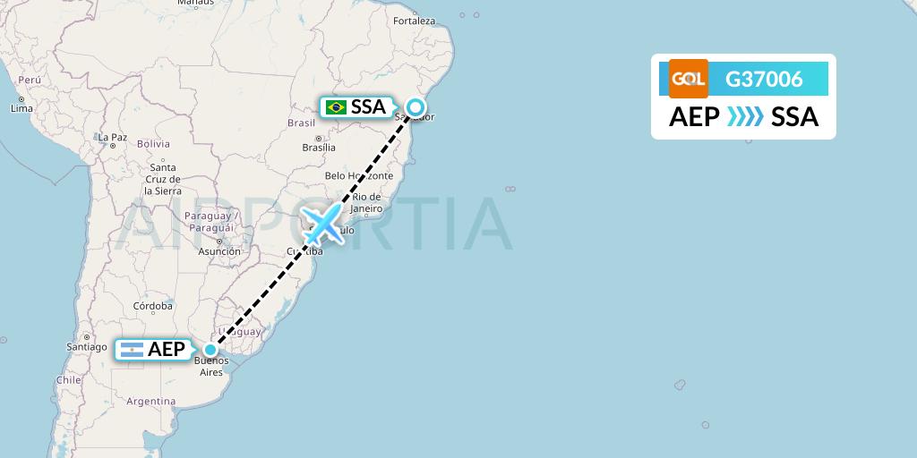 G37006 GOL Transportes Aeros Flight Map: Buenos Aires to Salvador
