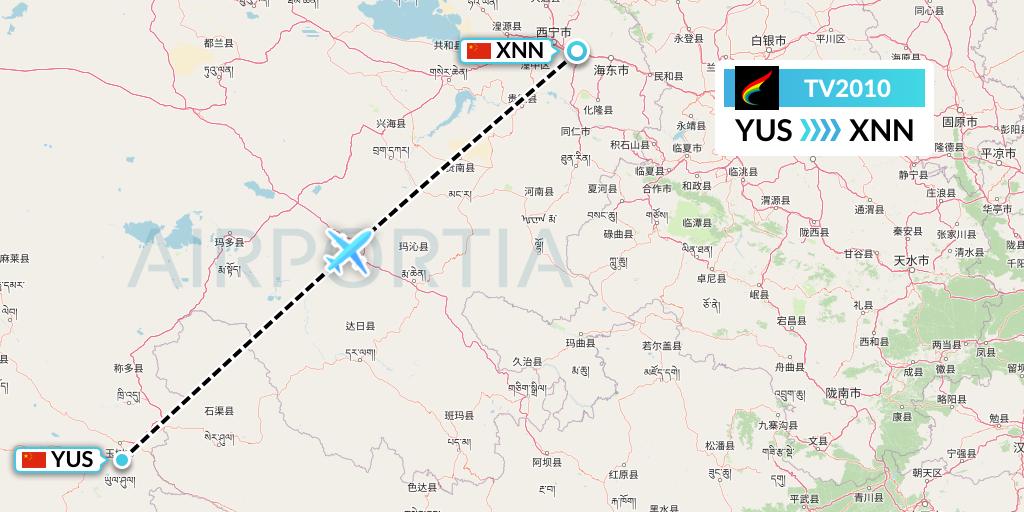 TV2010 Tibet Airlines Flight Map: Yushu to Xining
