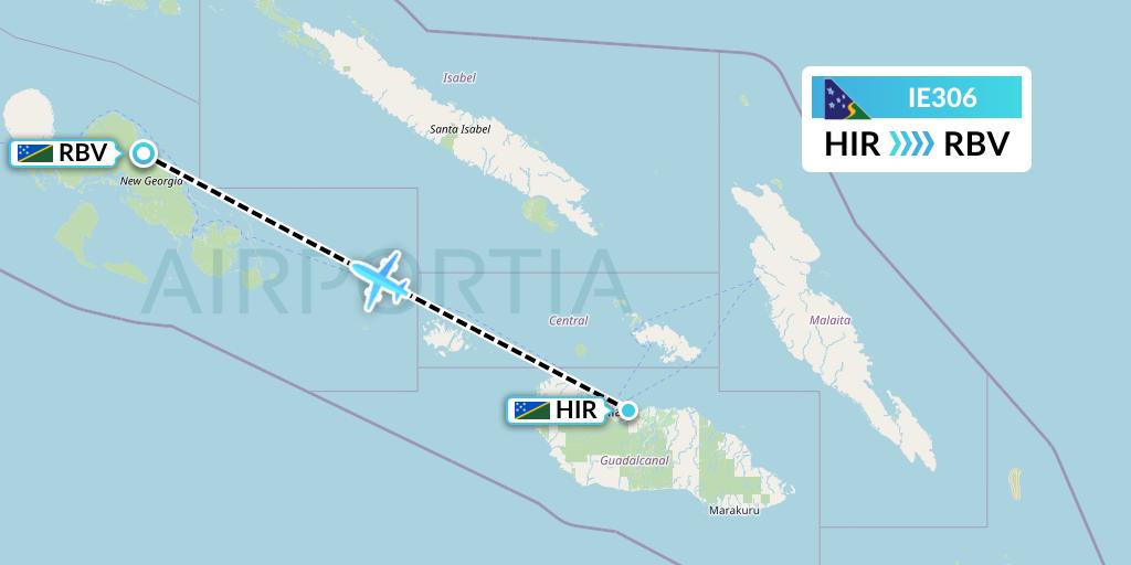 IE306 Solomon Airlines Flight Map: Honiara to Ramata