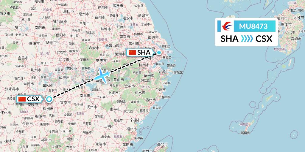 MU8473 China Eastern Airlines Flight Map: Shanghai to Changsha