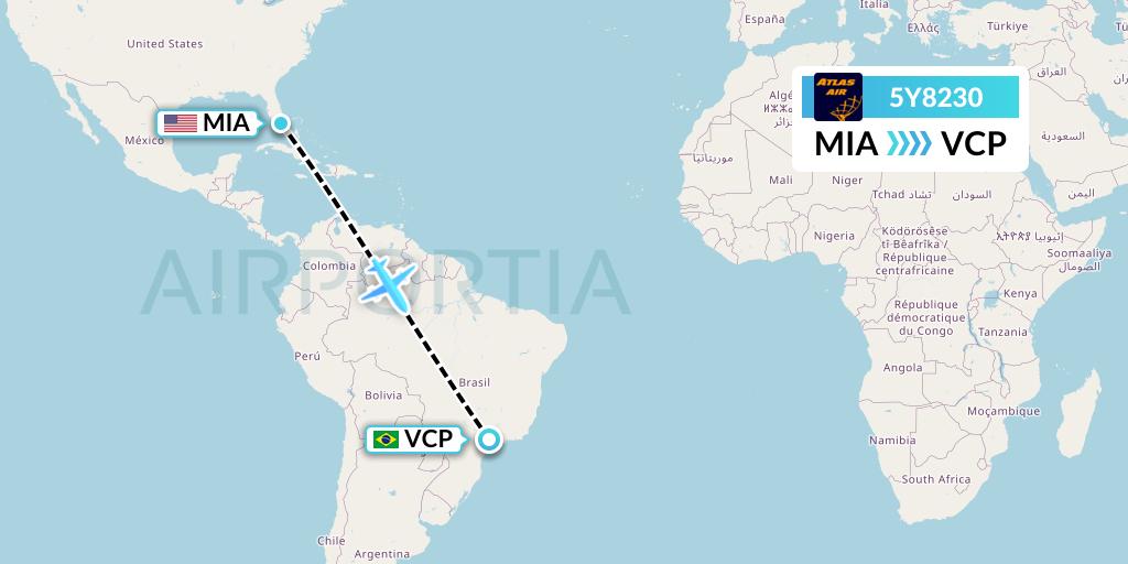 5Y8230 Atlas Air Flight Map: Miami to Campinas