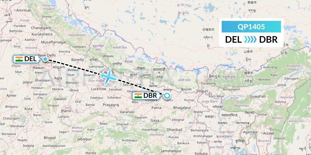 QP1405 Akasa Air Flight Map: Delhi to Darbhanga