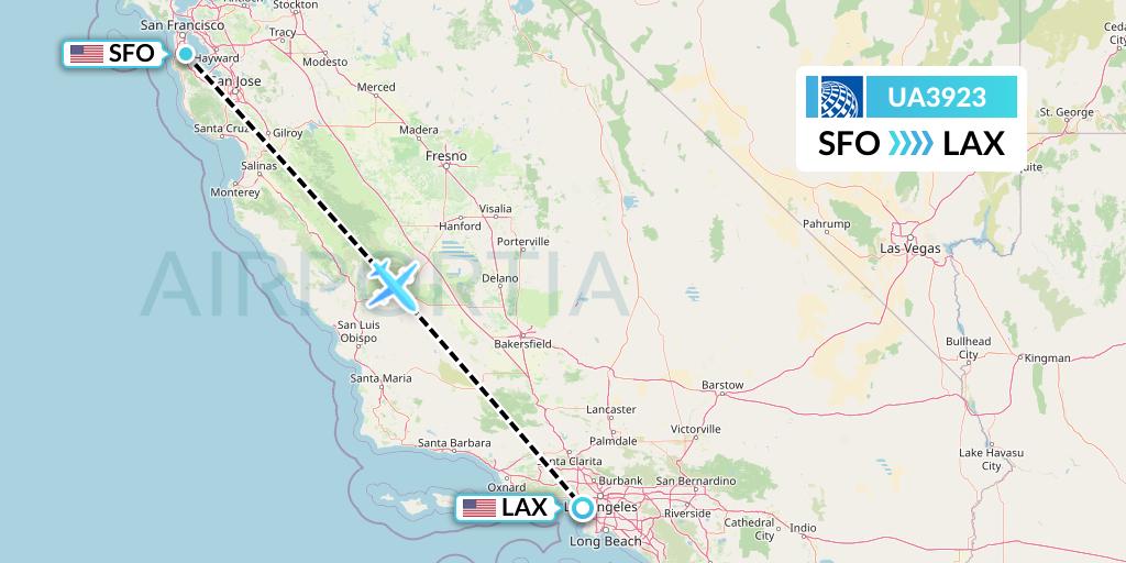 UA3923 United Airlines Flight Map: San Francisco to Los Angeles
