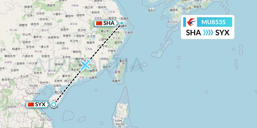 MU8535 China Eastern Airlines Flight Map: Shanghai to Sanya